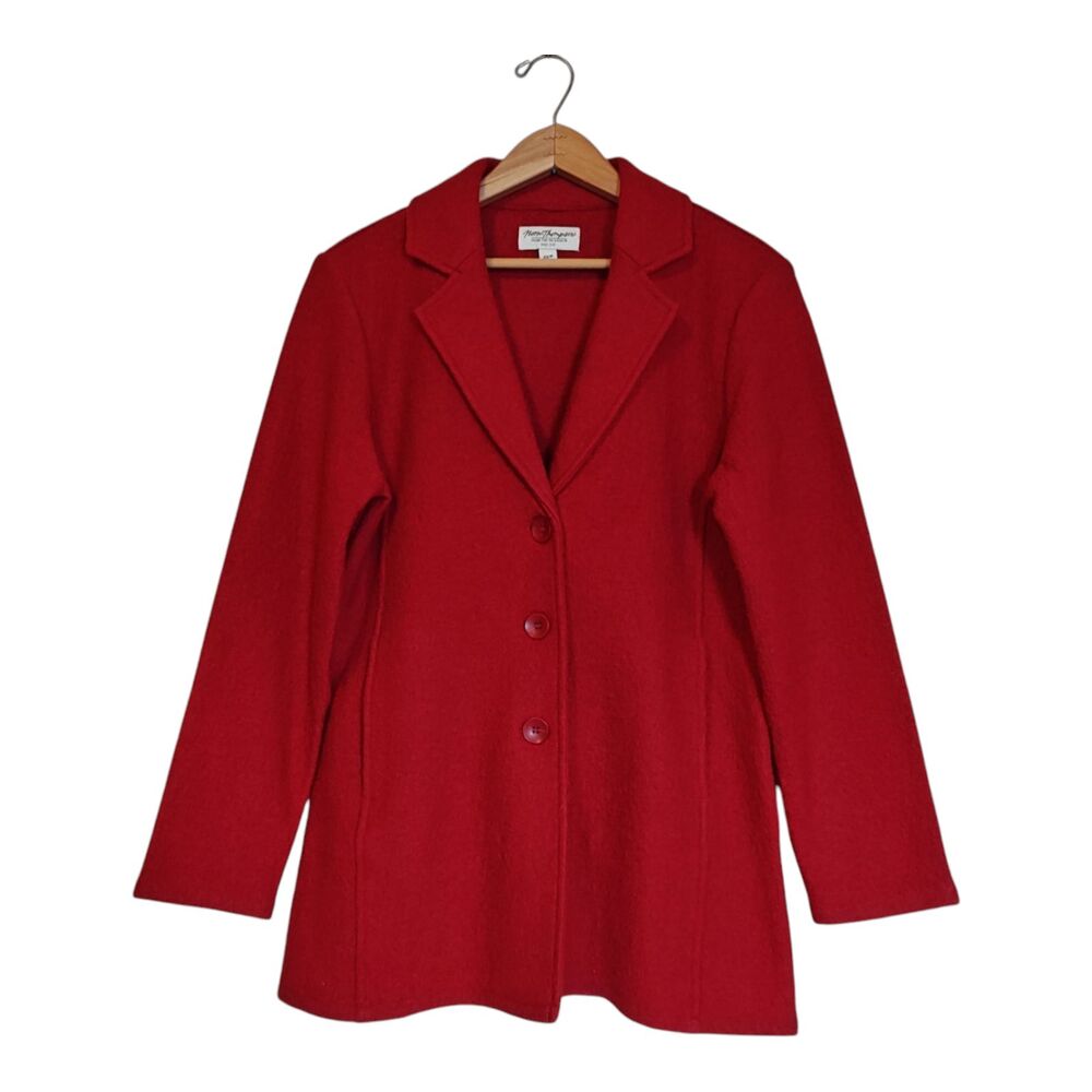 Norm Thompson Red Wool Blend Blazer Jacket Women's XS P Single Breasted Button